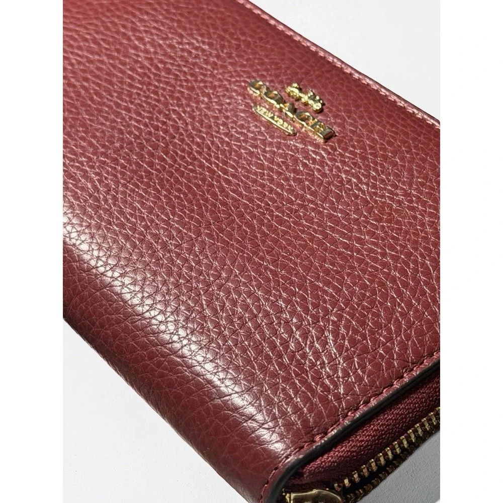 Coach Medium Women's Wallet - Brass/Cherry Red Pebbled Leather Zip (C4124) Lk Nw